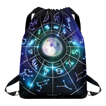 Galaxy Zodiac Wheel Print Drawstring Backpack