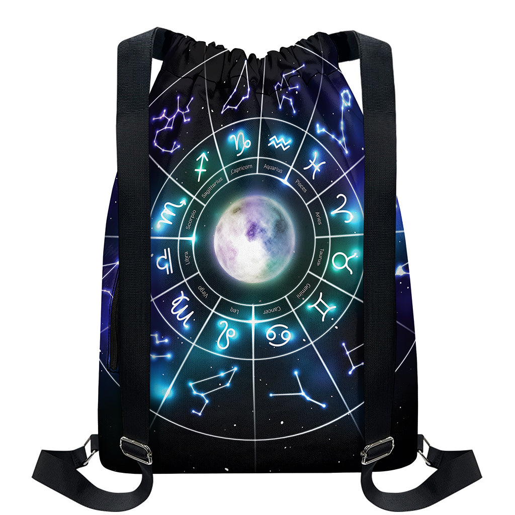 Galaxy Zodiac Wheel Print Drawstring Backpack