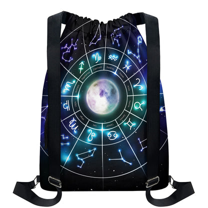 Galaxy Zodiac Wheel Print Drawstring Backpack