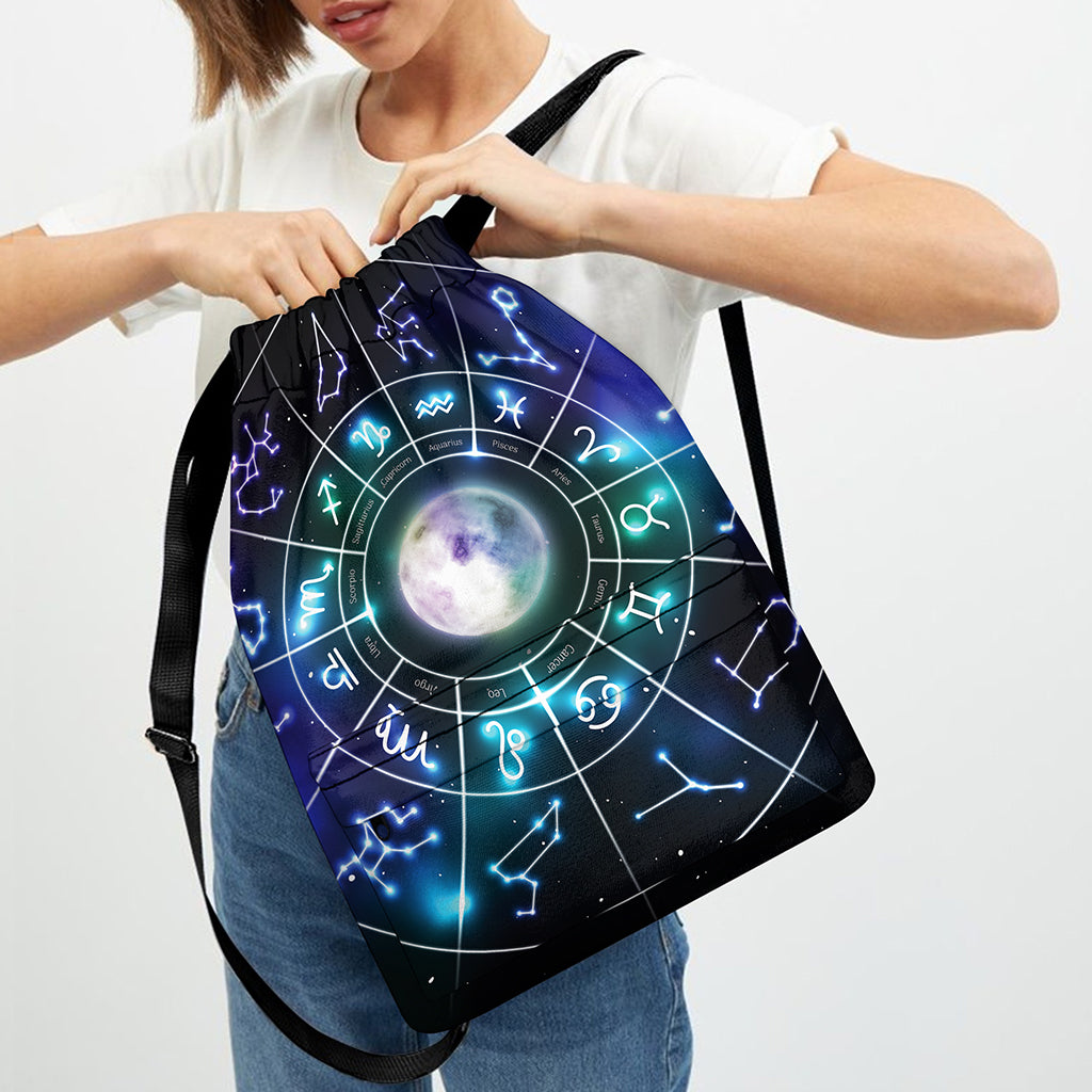 Galaxy Zodiac Wheel Print Drawstring Backpack