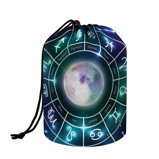 Galaxy Zodiac Wheel Print Drawstring Makeup Bag