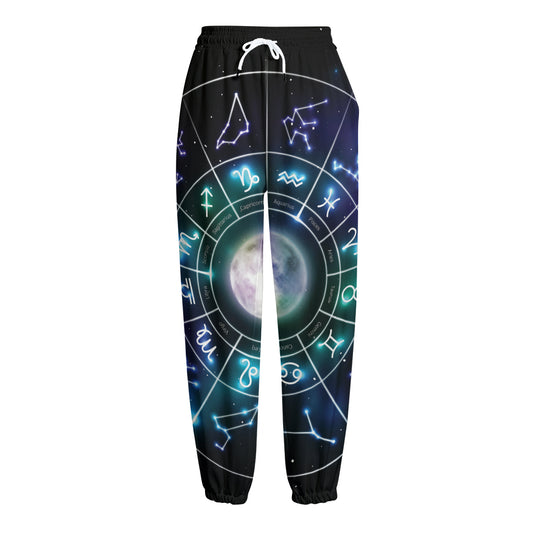 Galaxy Zodiac Wheel Print Fleece Lined Knit Pants