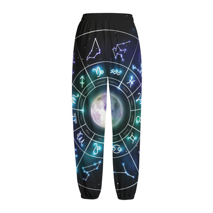 Galaxy Zodiac Wheel Print Fleece Lined Knit Pants