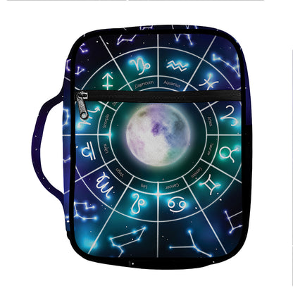 Galaxy Zodiac Wheel Print Front Pocket Bible Bag