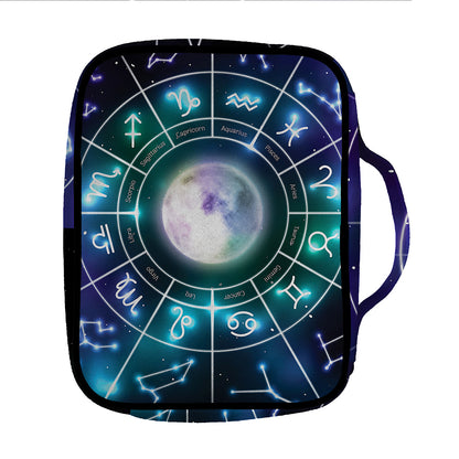Galaxy Zodiac Wheel Print Front Pocket Bible Bag
