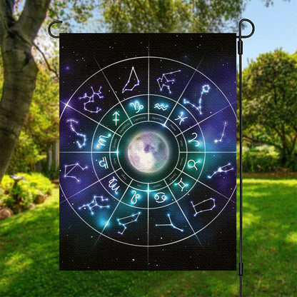 Galaxy Zodiac Wheel Print Garden Flag
