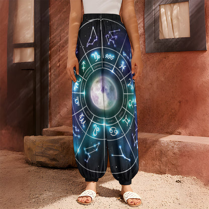 Galaxy Zodiac Wheel Print Harem Pants