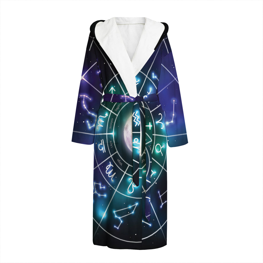 Galaxy Zodiac Wheel Print Hooded Bathrobe