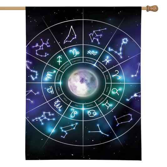 Galaxy Zodiac Wheel Print House Flag