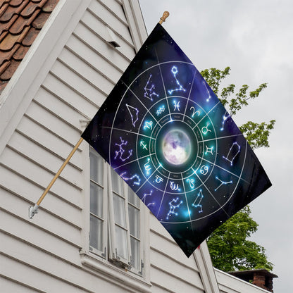 Galaxy Zodiac Wheel Print House Flag