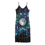 Galaxy Zodiac Wheel Print Jersey Midi Cami Dress