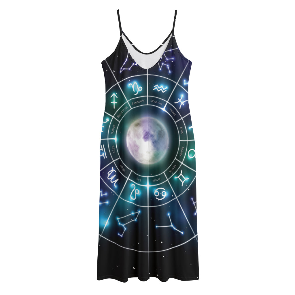 Galaxy Zodiac Wheel Print Jersey Midi Cami Dress