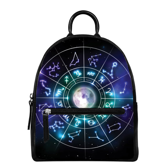 Galaxy Zodiac Wheel Print Leather Backpack