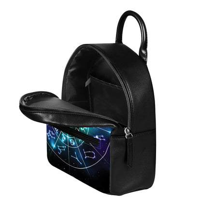 Galaxy Zodiac Wheel Print Leather Backpack
