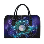Galaxy Zodiac Wheel Print Leather Duffle Bag