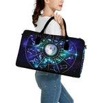 Galaxy Zodiac Wheel Print Leather Duffle Bag