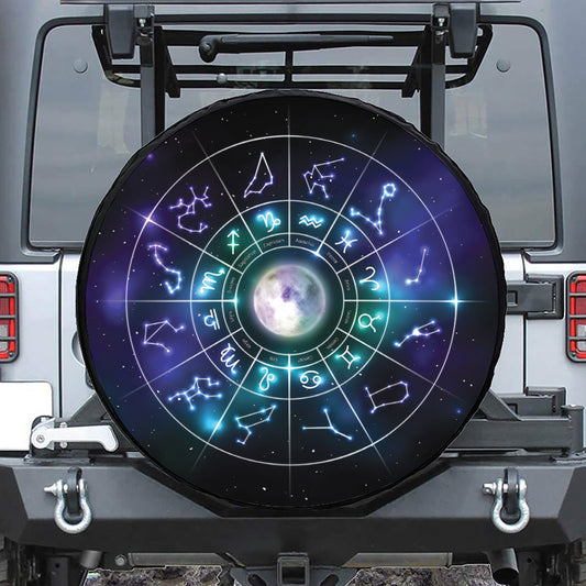 Galaxy Zodiac Wheel Print Leather Spare Tire Cover