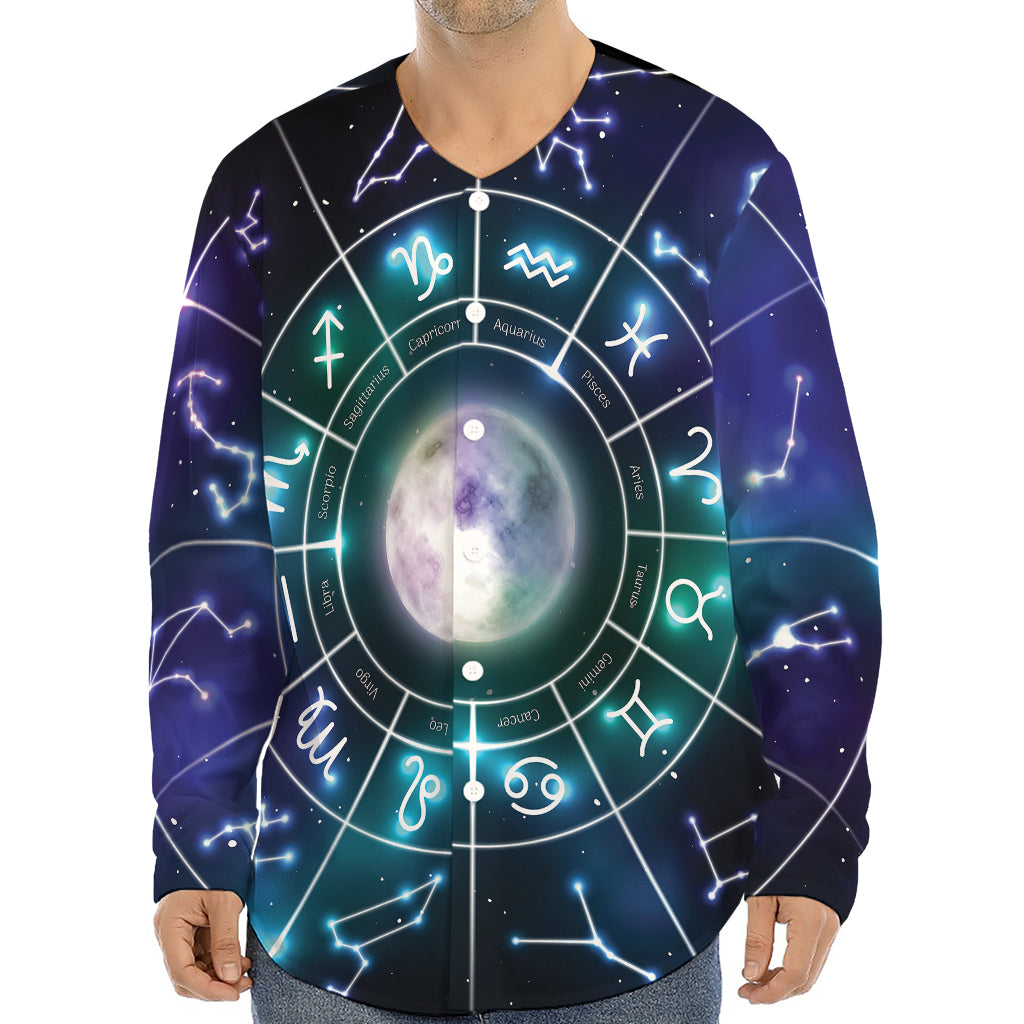 Galaxy Zodiac Wheel Print Long Sleeve Baseball Jersey