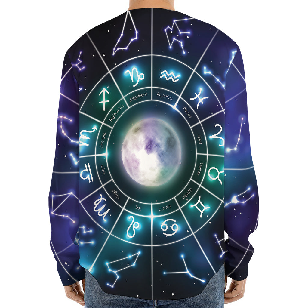 Galaxy Zodiac Wheel Print Long Sleeve Baseball Jersey
