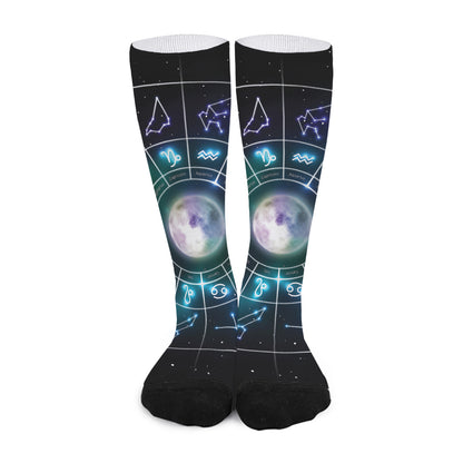 Galaxy Zodiac Wheel Print Long Socks