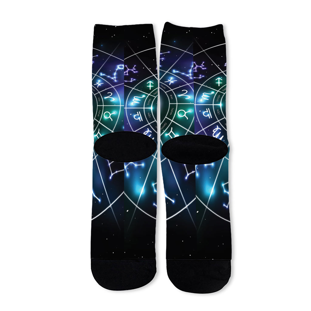 Galaxy Zodiac Wheel Print Long Socks