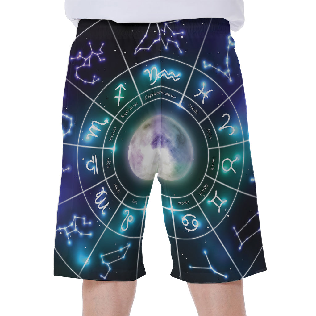 Galaxy Zodiac Wheel Print Men's Beach Shorts