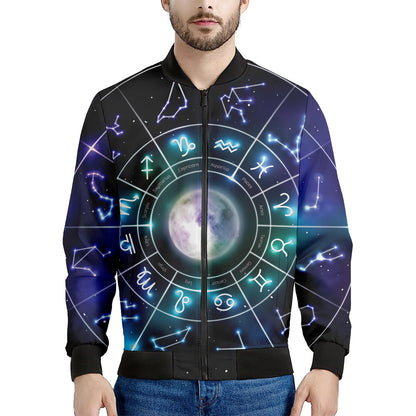 Galaxy Zodiac Wheel Print Men's Bomber Jacket