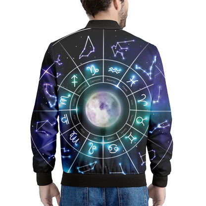 Galaxy Zodiac Wheel Print Men's Bomber Jacket