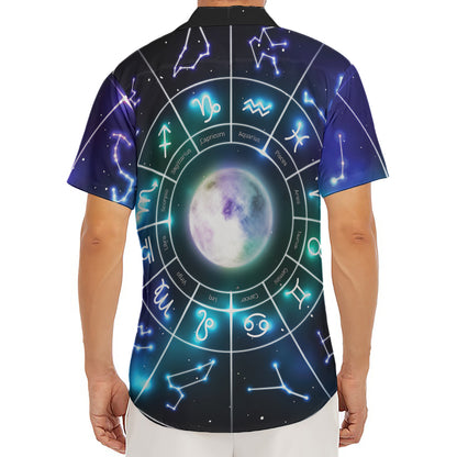 Galaxy Zodiac Wheel Print Men's Deep V-Neck Shirt