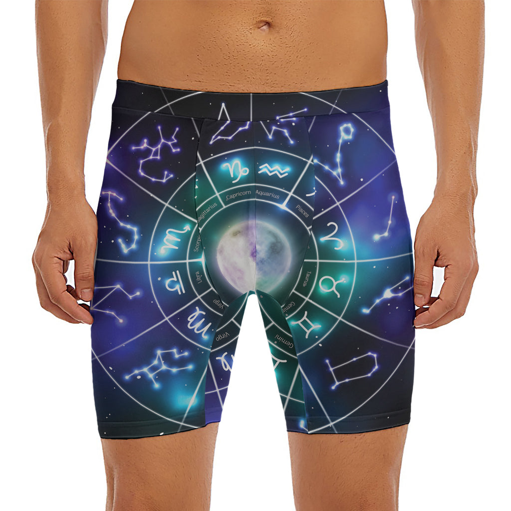 Galaxy Zodiac Wheel Print Men's Long Boxer Briefs