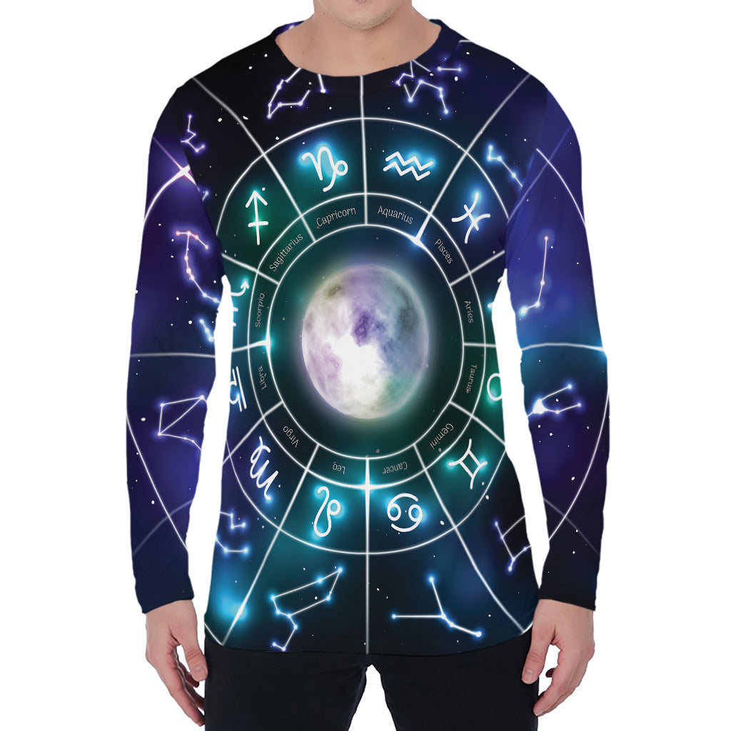Galaxy Zodiac Wheel Print Men's Long Sleeve T-Shirt