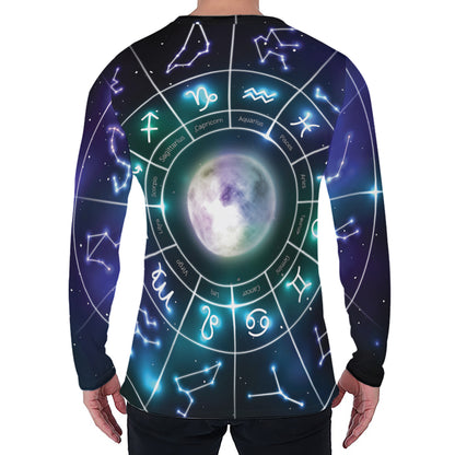 Galaxy Zodiac Wheel Print Men's Long Sleeve T-Shirt