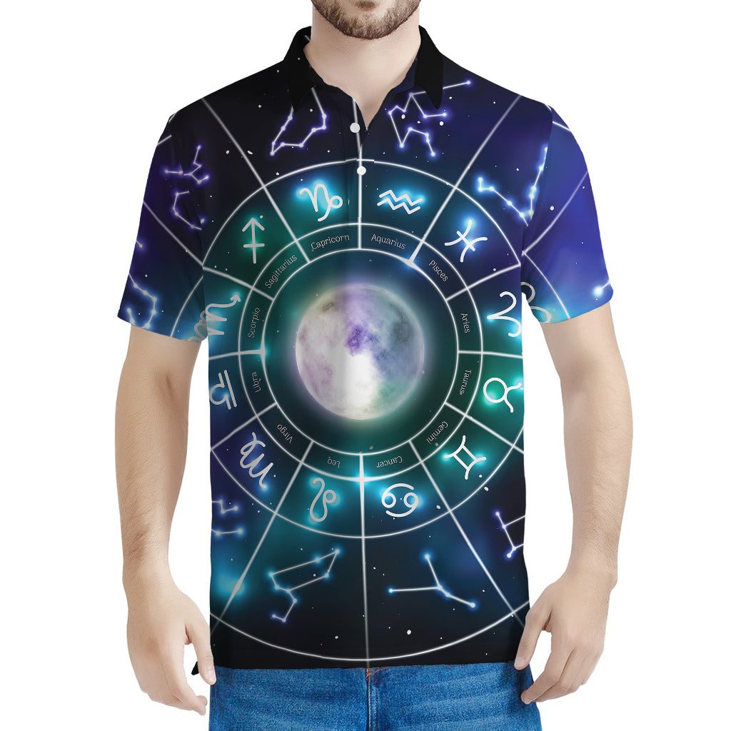 Galaxy Zodiac Wheel Print Men's Polo Shirt