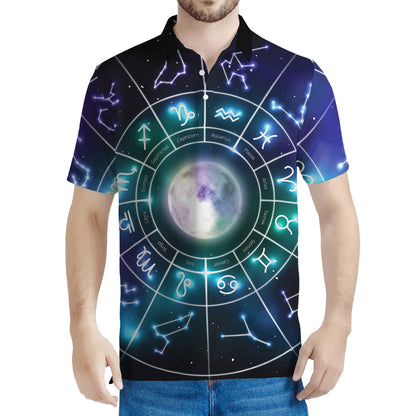 Galaxy Zodiac Wheel Print Men's Polo Shirt