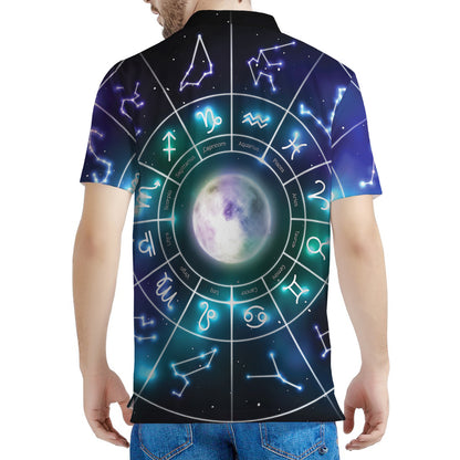Galaxy Zodiac Wheel Print Men's Polo Shirt