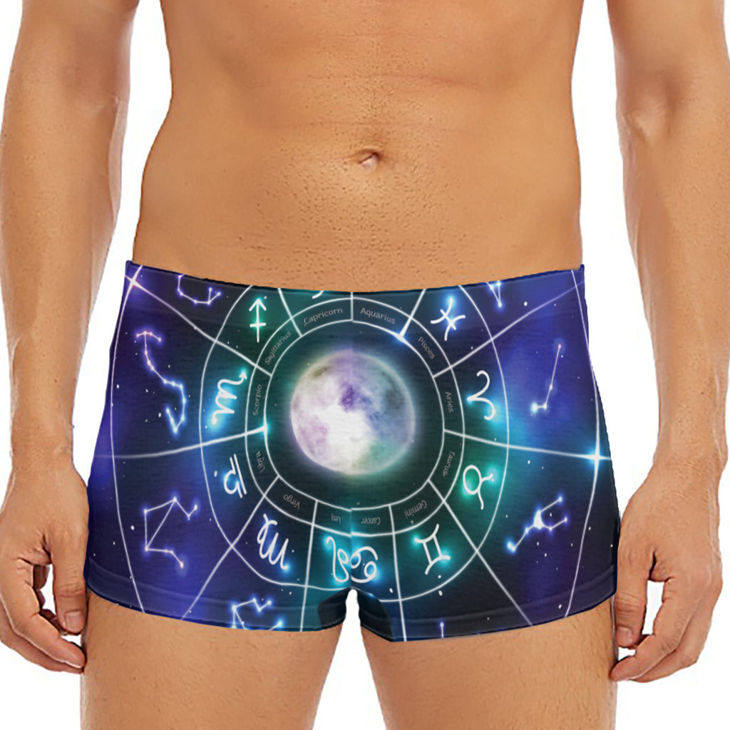 Galaxy Zodiac Wheel Print Men's Short Boxer Briefs