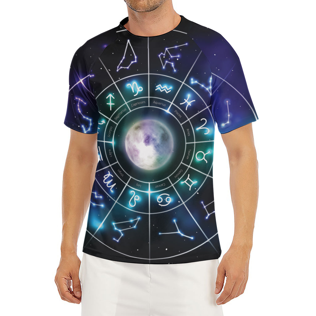 Galaxy Zodiac Wheel Print Men's Short Sleeve Rash Guard