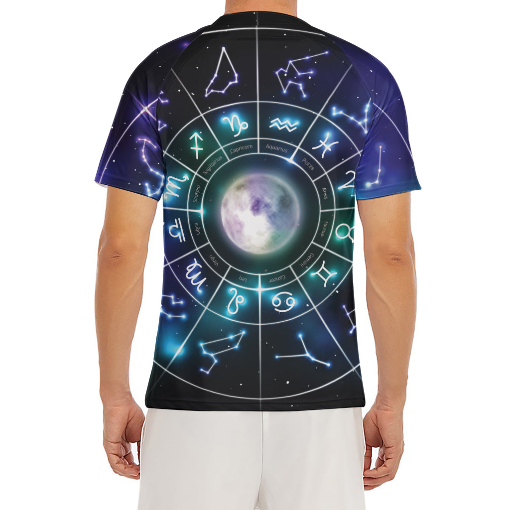 Galaxy Zodiac Wheel Print Men's Short Sleeve Rash Guard
