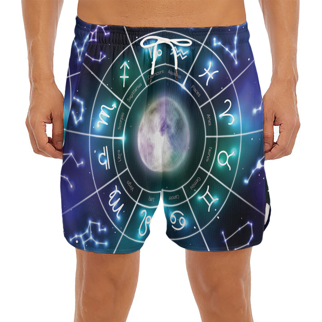Galaxy Zodiac Wheel Print Men's Split Running Shorts