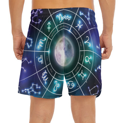 Galaxy Zodiac Wheel Print Men's Split Running Shorts