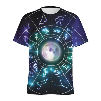 Galaxy Zodiac Wheel Print Men's Sports T-Shirt