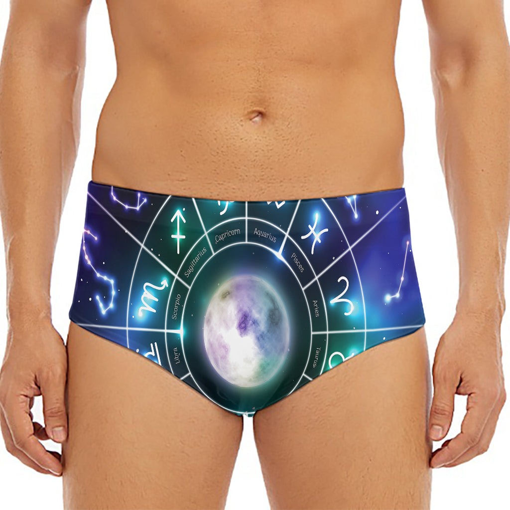 Galaxy Zodiac Wheel Print Men's Triangle Swim Briefs