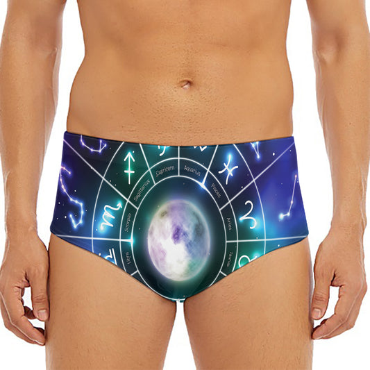 Galaxy Zodiac Wheel Print Men's Triangle Swim Briefs