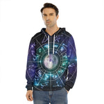 Galaxy Zodiac Wheel Print Men's Velvet Pullover Hoodie