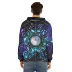 Galaxy Zodiac Wheel Print Men's Velvet Pullover Hoodie