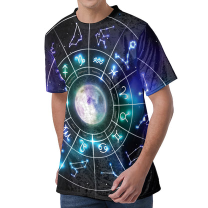 Galaxy Zodiac Wheel Print Men's Velvet T-Shirt