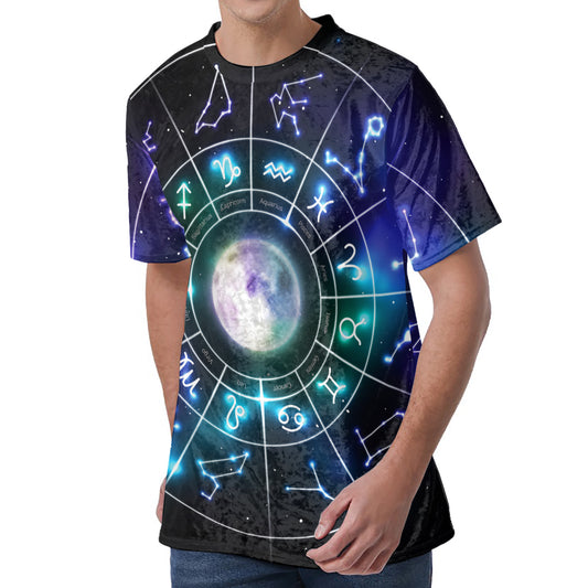 Galaxy Zodiac Wheel Print Men's Velvet T-Shirt