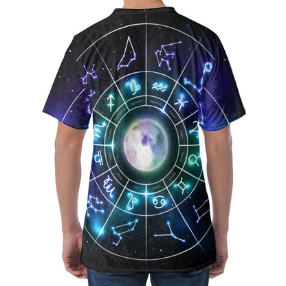 Galaxy Zodiac Wheel Print Men's Velvet T-Shirt