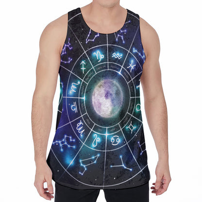 Galaxy Zodiac Wheel Print Men's Velvet Tank Top