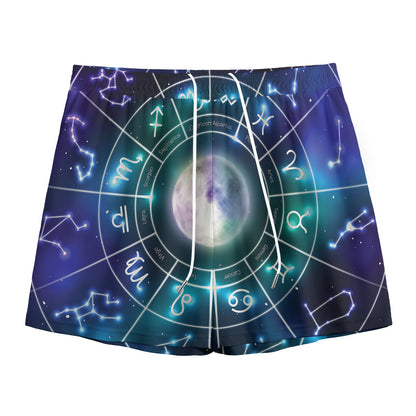 Galaxy Zodiac Wheel Print Mesh Shorts